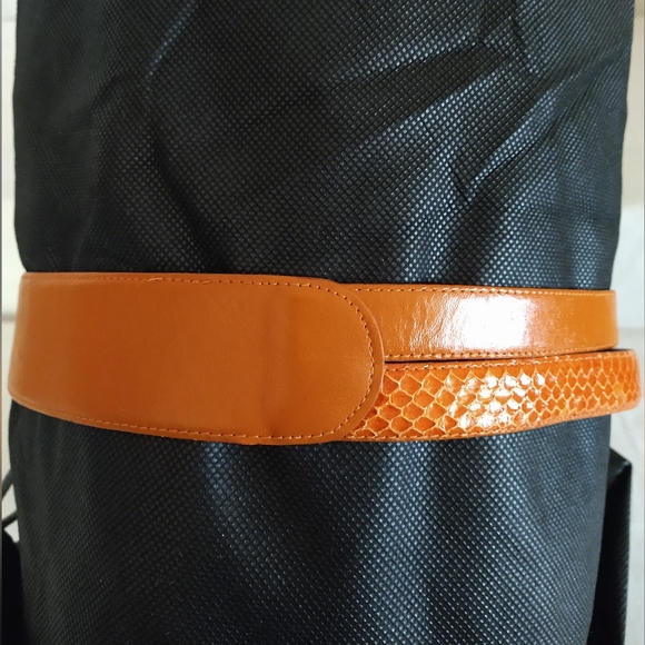 AUTHENTIC 11020 CHRISTIAN DIOR LEATHER & SNAKESKIN ORANGE BELT ML USA (NWOT) - Picture 5 of 10